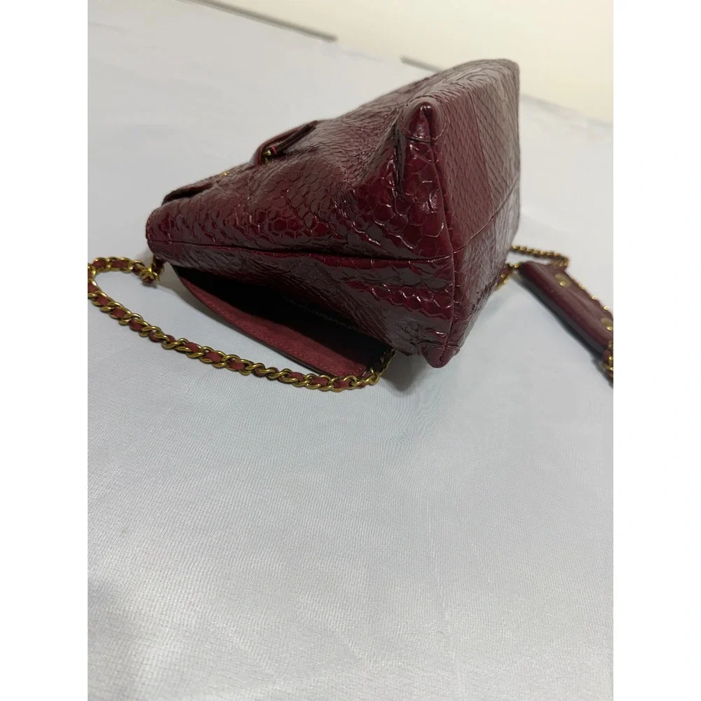 Jerome Dreyfuss LuLu Burgundy Embossed Leather Snakeskin Shoulder Bag Crossbody